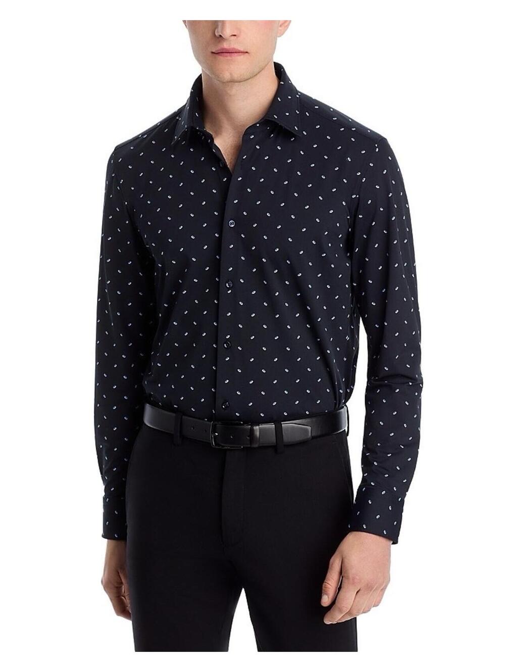 $228 Boss Performance Stretch Dress Shirt Men's 15 Dark Blue Long Sleeve